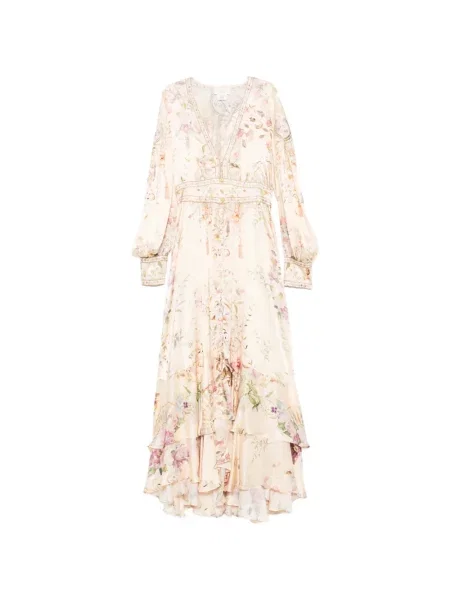 Rochie maxi Camilla de mătase cu model floral cu imagine