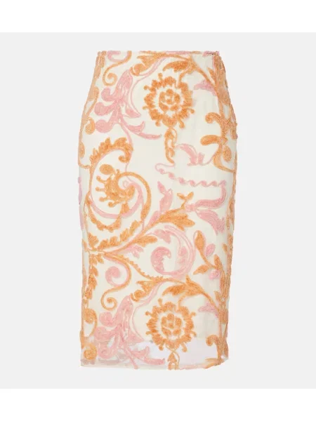 Fustă midi Xu Zhi cu broderie de catifea până la genunchi portocaliu