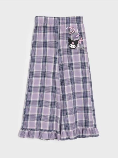 Sinsay kalhoty wide leg s ozdobnými volány Kuromi fialová