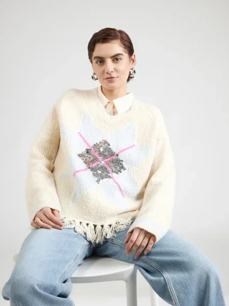 Grace Pulóver SNOW krém / világoskék ezüst rózsaszín
