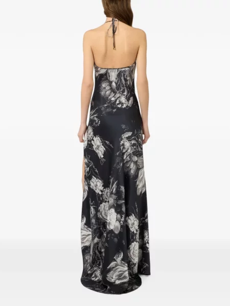 Rochie maxi Roberto Cavalli cu model floral cu imagine negru