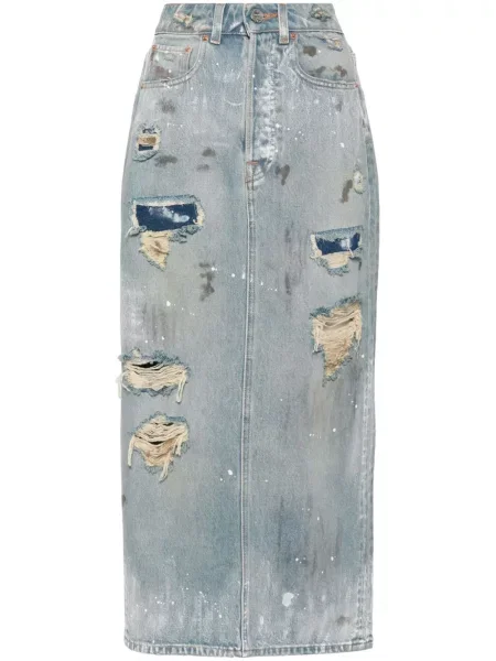 Fustă din denim Vetements zdrențuiți până la genunchi albastru