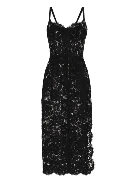 Rochie midi Dolce & Gabbana din dantelă până la genunchi cu crăpătură negru