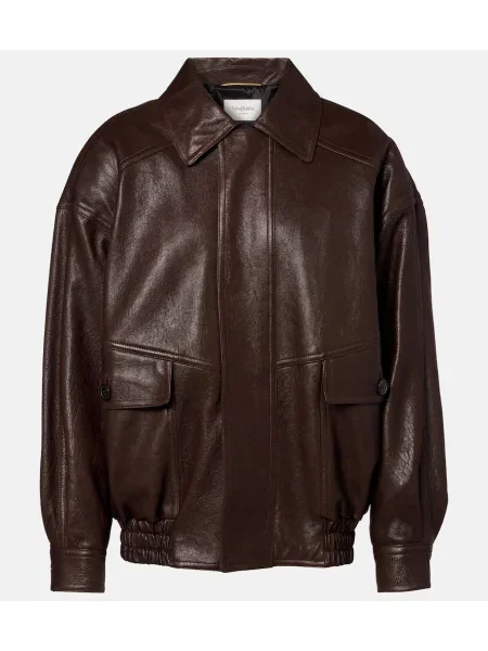 Kurtka skórzana Saint Laurent brązowa