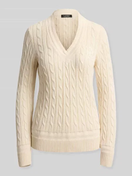 Sweter o kroju regular fit z mieszanki bawełny z wyhaftowanym logo Lauren Ralph Lauren beżowy