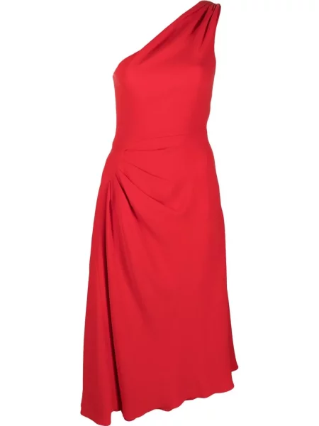 Hedvábné oblekové šaty Christian Dior Pre-owned na jedno rameno červené