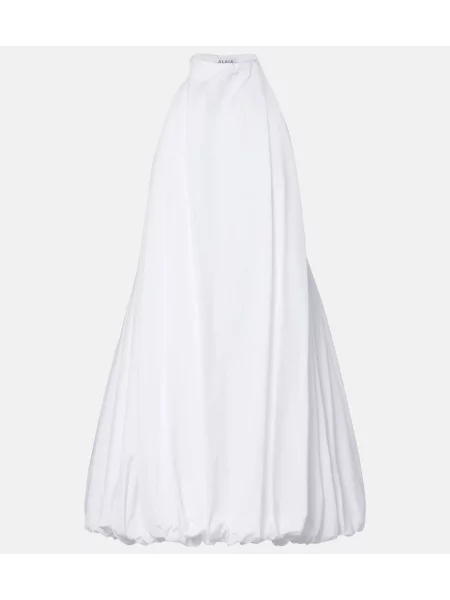 Rochie Alaïa din poplin cu gât halter alb
