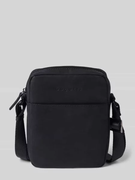 Torba na ramię z naturalnej skóry z detalem z logo model Luca' Bugatti czarna