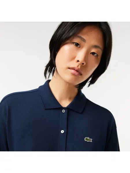 Lacoste Sukienka Polo Z Bawełnianego Piqué Z Rękawem granatowa