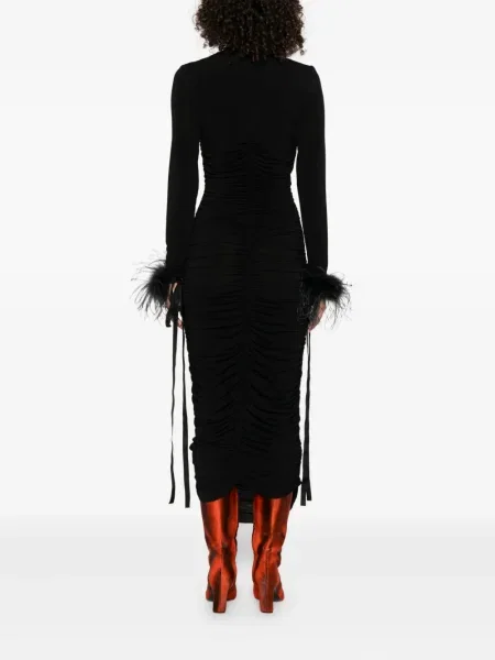 Rochie midi Pinko cu pene până la genunchi de costum negru