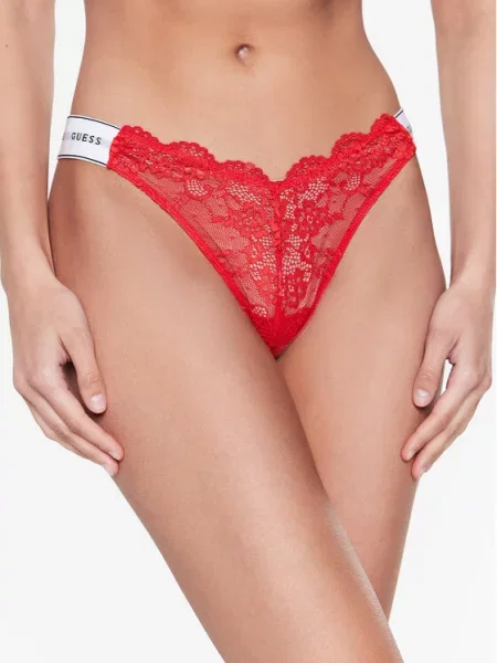 GUESS Tanga gaćice svijetlosiva / crvena / crna bijela