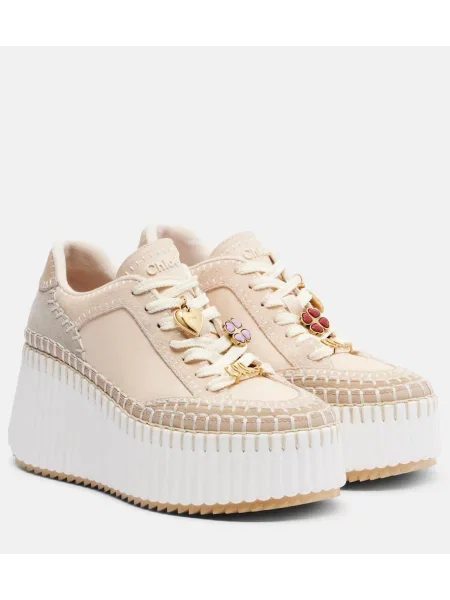 Sneakerși Chloé Nama din piele de căprioară cu platformă bej