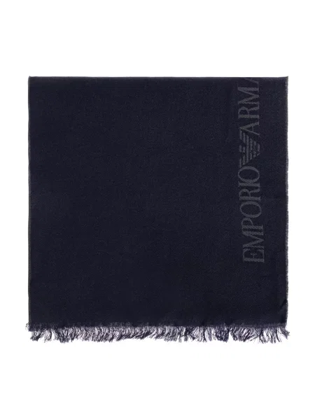 Szal Emporio Armani wełniana z logo niebieska