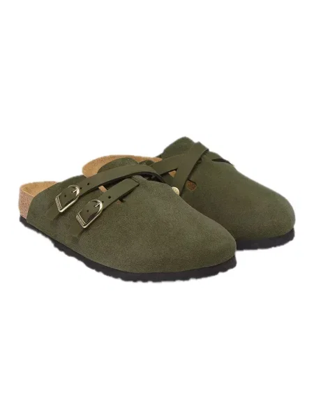 Klapki Birkenstock skórzane zielone