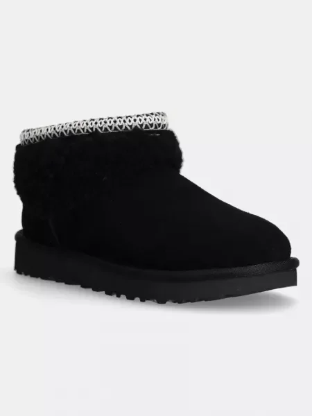 UGG cizme de zapada din piele intoarsa Classic Ultra Mini Maxi Curly negru