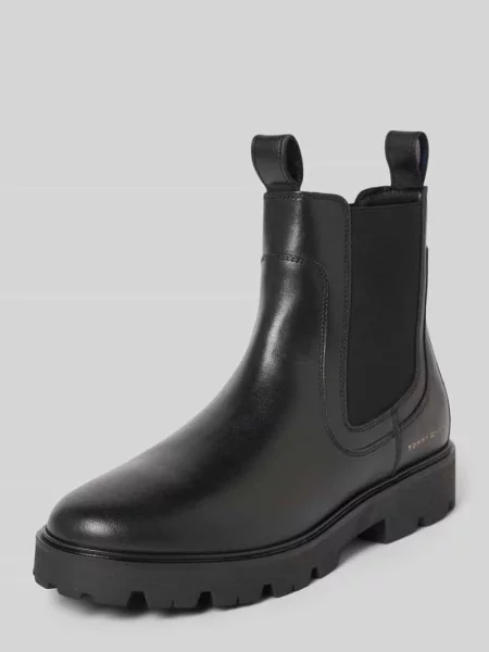 Tommy Hilfiger sztyblety skórzane TH LTHR LOW CHELSEA na płaskim czarny