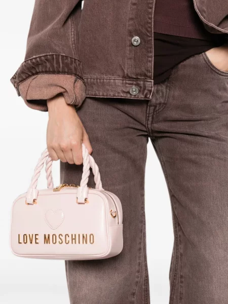 Geantă shopper Love Moschino cu motiv cu inimi cu autograf roz