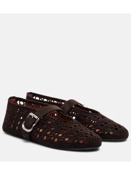 Balerini Alaïa din piele de căprioară negru