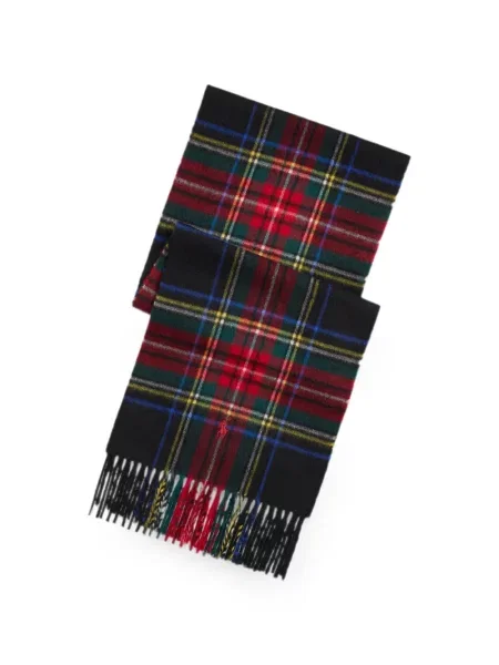 Căciulă Polo Ralph Lauren cu franjuri în carouri din lână merinos albastru