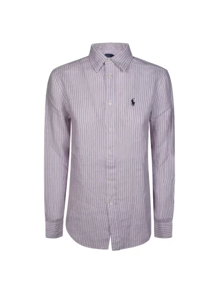 Lniana koszula Polo Ralph Lauren fioletowa