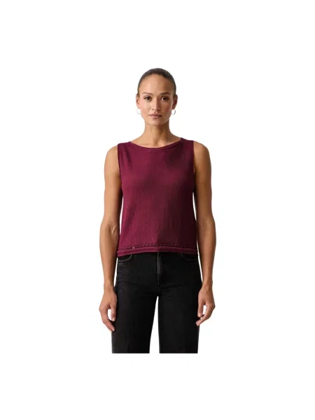 Lniany top Twinset z frędzli czerwony