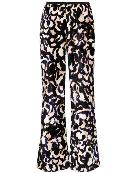 Pantaloni Forte_forte de catifea cu imagine cu imprimeu abstract albastru