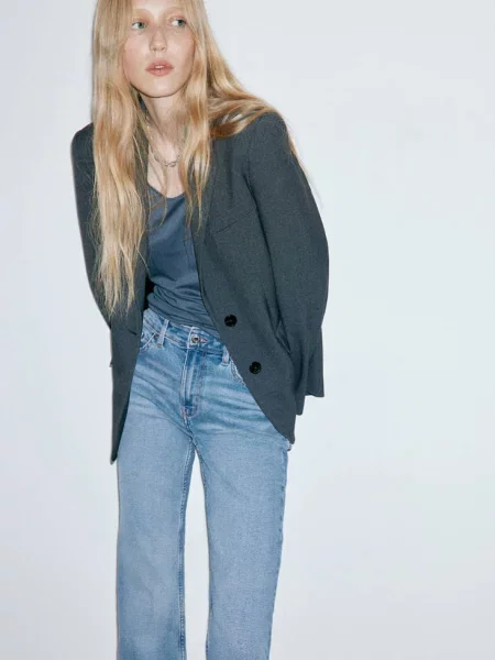 Dżinsy Sienna flare crop średni Kobieta 34 MANGO niebieski