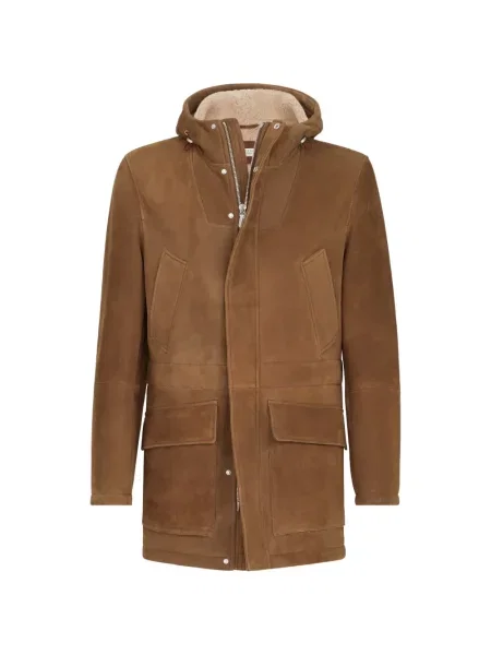 Geacă parka Brunello Cucinelli din piele de căprioară maro