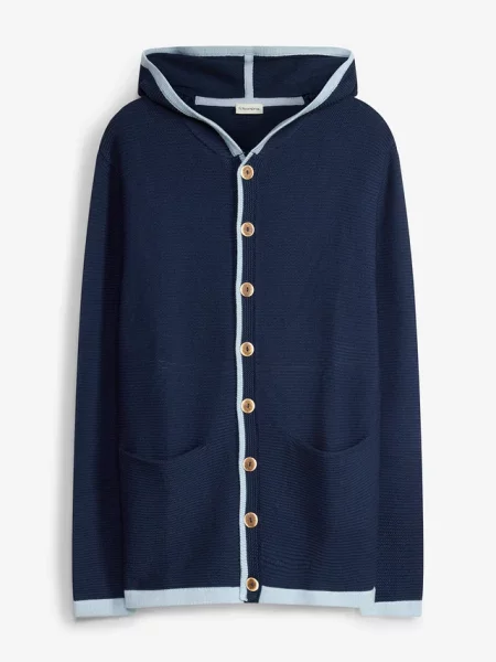 Sweter rozpinany w ludowym stylu z miękkiej mieszanki bawełny niebieski