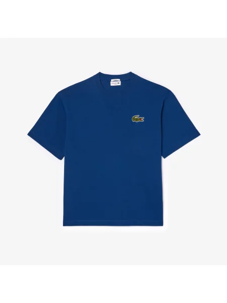 Lacoste Organiczny T-Shirt Unisex Z Okrągłym Dekoltem Loose Fit Ciemnoniebieski niebieski
