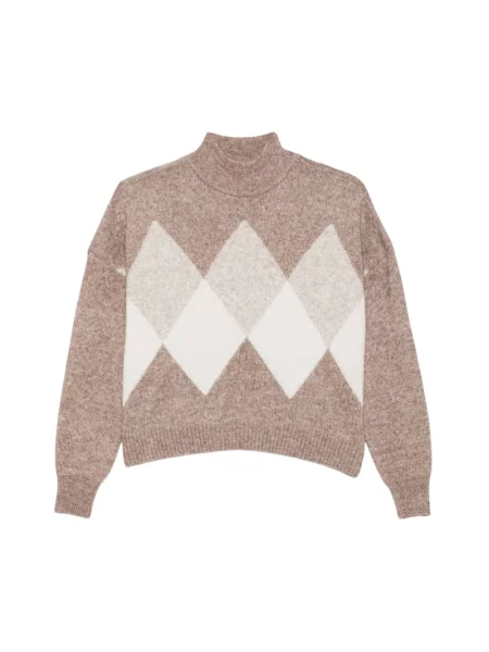 Sweter z golfem Pennyblack z wzorem argyle o skróconej długości beżowy