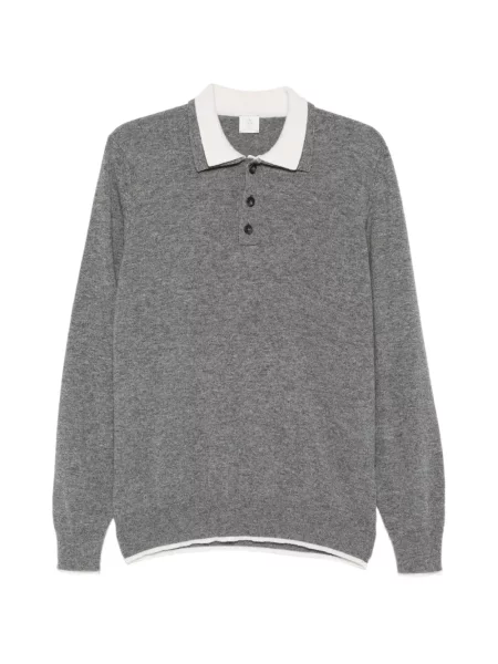 Gulerat lung tricou polo Eleventy gri