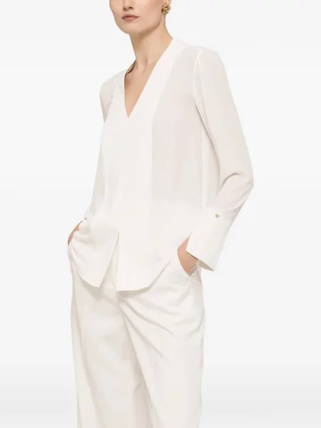 Top Nissa din șifon cu decolteu în V alb