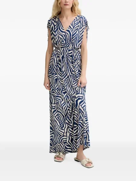 Rochie maxi Morgan cu imagine cu decolteu în V cu model zebră albastru