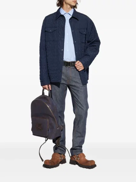 Cămașă Etro cu broderie cu model paisley lungă albastru