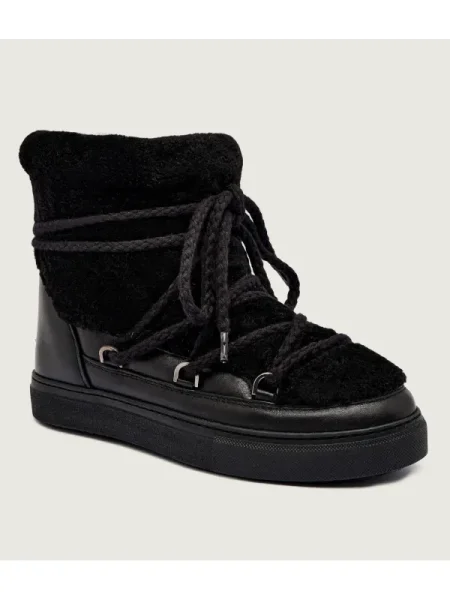 INUIKII De piele bocanci CURLY cu adaos de lână negru