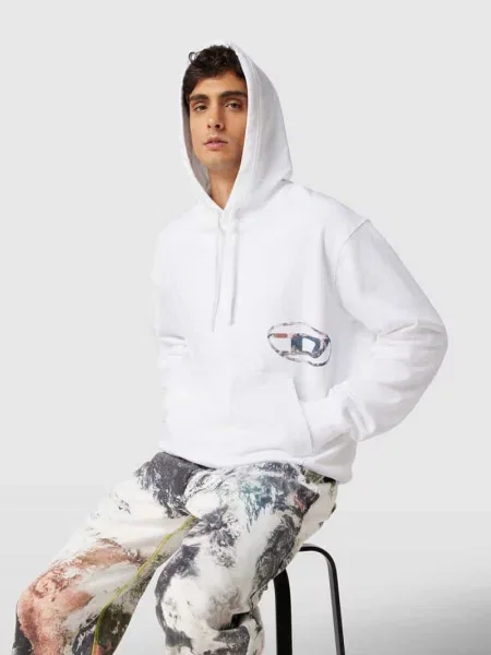 Bluza z kapturem z nadrukiem z logo Diesel biała