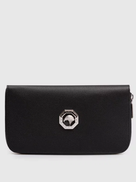 Шкіряний гаманець-клатч з металевою емблемою Stefano Ricci чорний