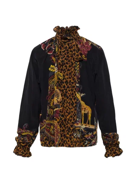 Top Etro de mătase cu imagine cu imprimeu animal print negru