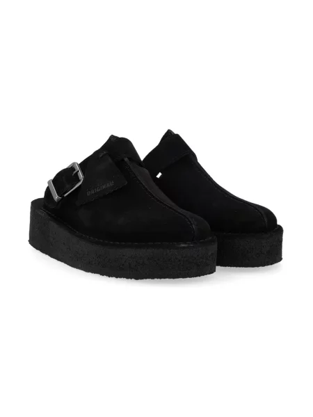 Klapki mules Clarks skórzane na koturnie czarne