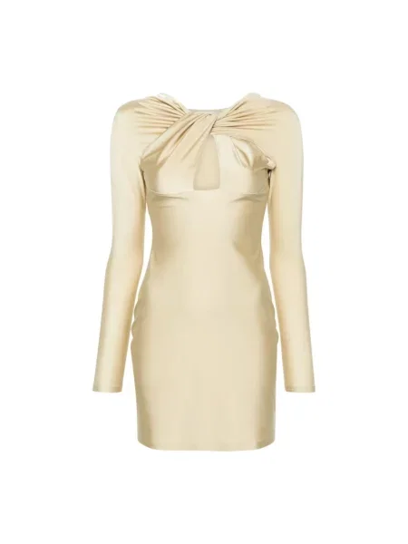 Długa sukienka mini Coperni z długim rękawem garniturowa beżowa