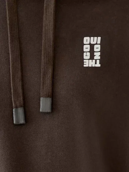 Oui Bluza Z Kapturem braun biała