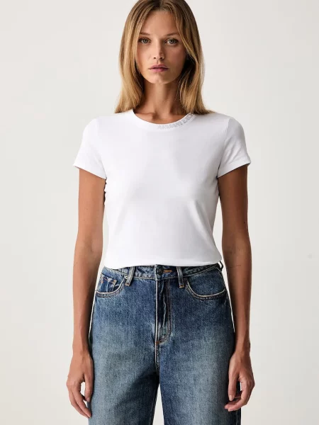 Armani Exchange tricou basic pentru femei din cu alb