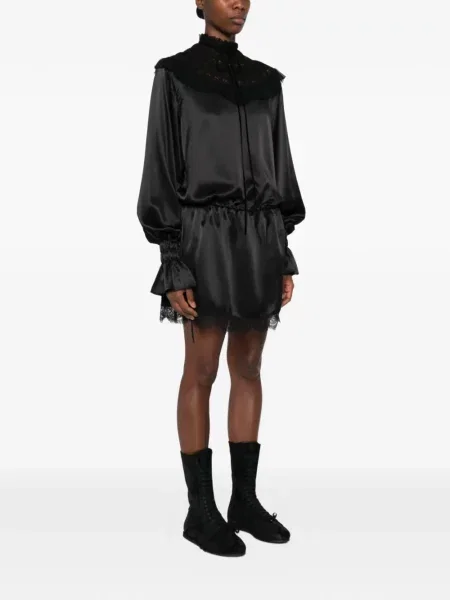 Rochie mini Ann Demeulemeester cu volane din dantelă negru