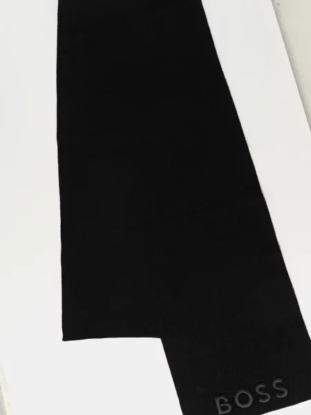 Шерстяной однотонный шарф Boss черный