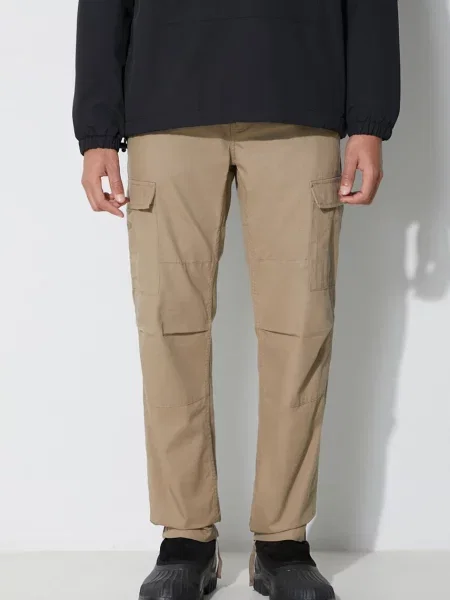Kalhoty Carhartt WIP béžová jednoduché hnědé