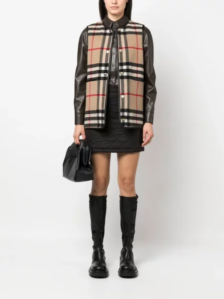 Juosmuo sijonas Burberry dygsniuotas ruda