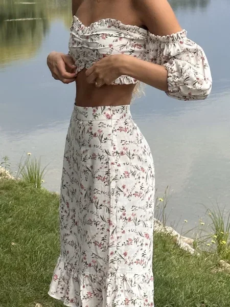 Лляна Спідниця міді Shape of Angel бежевий