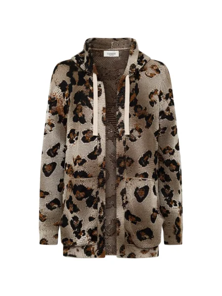 Cardigan Laneus cu glugă cu imagine cu model leopard maro
