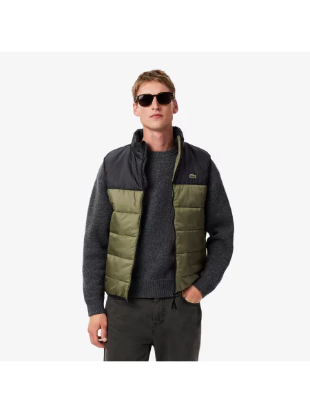 Lacoste Pikowana Kamizelka Khaki Z Kapturem zielona